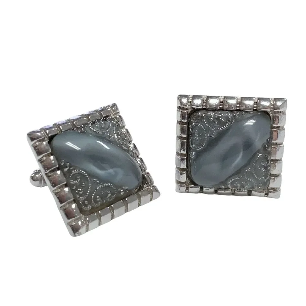 Vintage MCM Signed Anson MARBLED Lucite Filigree Cufflinks Cuff Link Estate Find